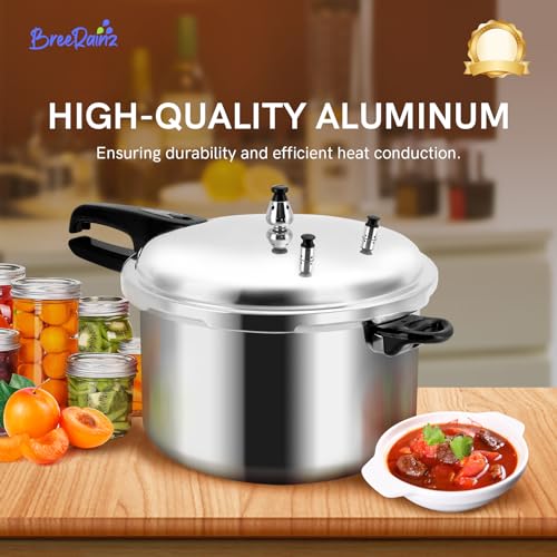 BreeRainz 12 Quart Pressure Cooker, Aluminum Pressure Canner w/Cooking Rack for Steaming,Canning and Stewing, Silver