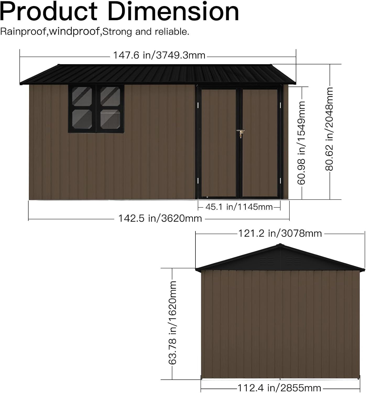 UBGO 12x10 FT Outdoor Storage Shed Clearance, Large Shed House,Metal Garden Shed with Updated Frame Structure Windows and Lockable Doors, Tool Sheds for Backyard Garden Patio Lawn,-Brown