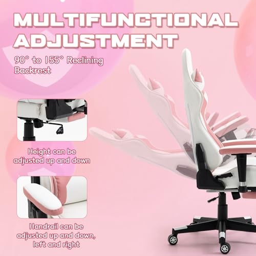 ECOTOUGE PC Massage Gaming Chair with Footrest Ergonomic Office Desk Chair Racing PU Leather Recliner Swivel Rocker with Headrest and Lumbar Pillow, Blue