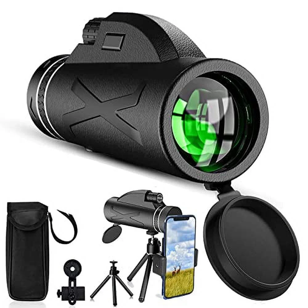 80x100 Monocular Telescope - High Power Prism Monocular HD Dual Focus Scope Portable Waterproof Fogproof with Smartphone Holder & Tripod for Bird Watching Hunting Camping Travelling Wildlife Secenery