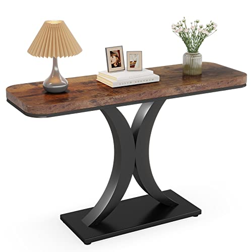 Industrial Entryway Console Table, Compact Foyer Hallway Accent Table for Small Space