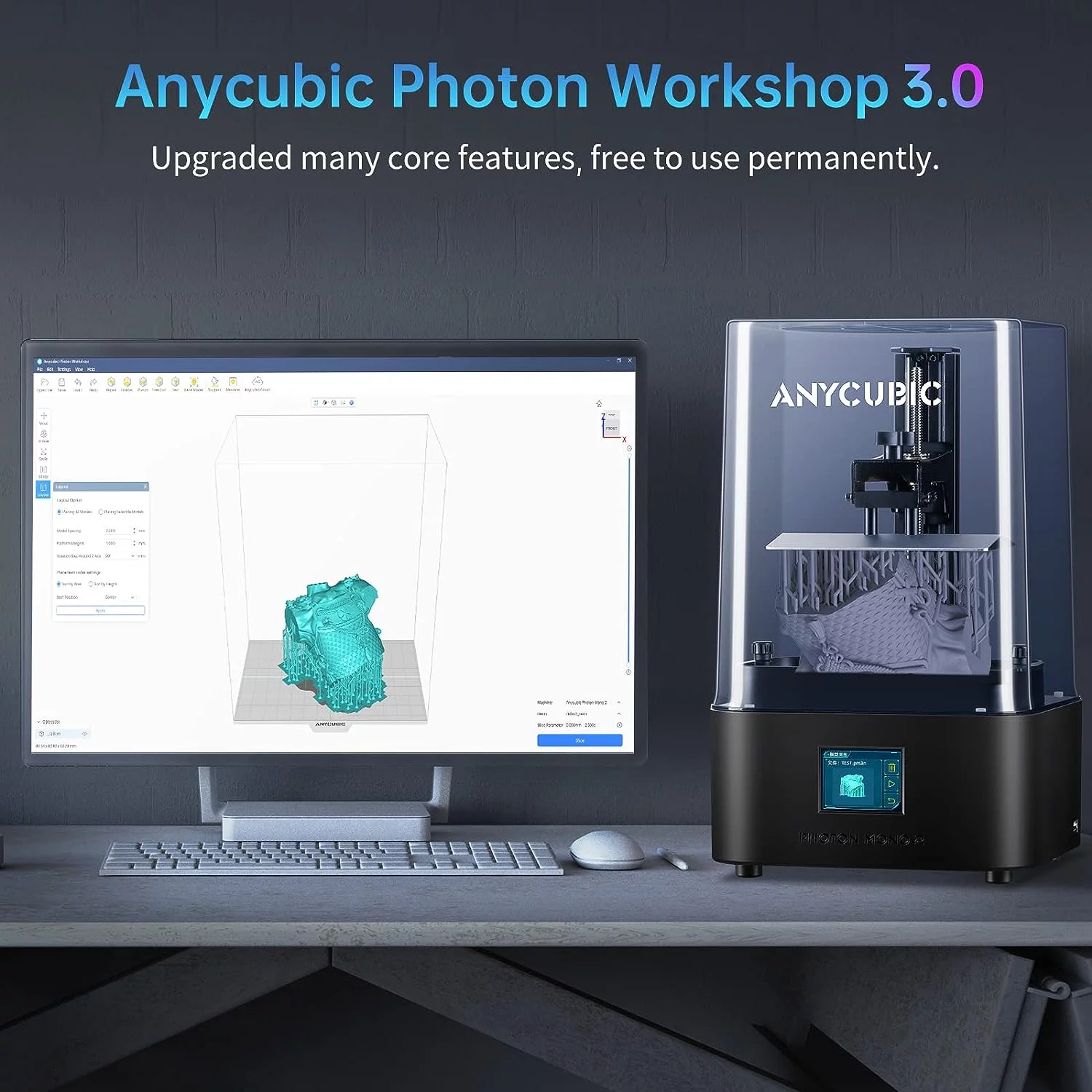 ANYCUBIC Photon Mono 2 LCD 4K Resin 3D Printer + 5 KG UV Resin (Random Send)