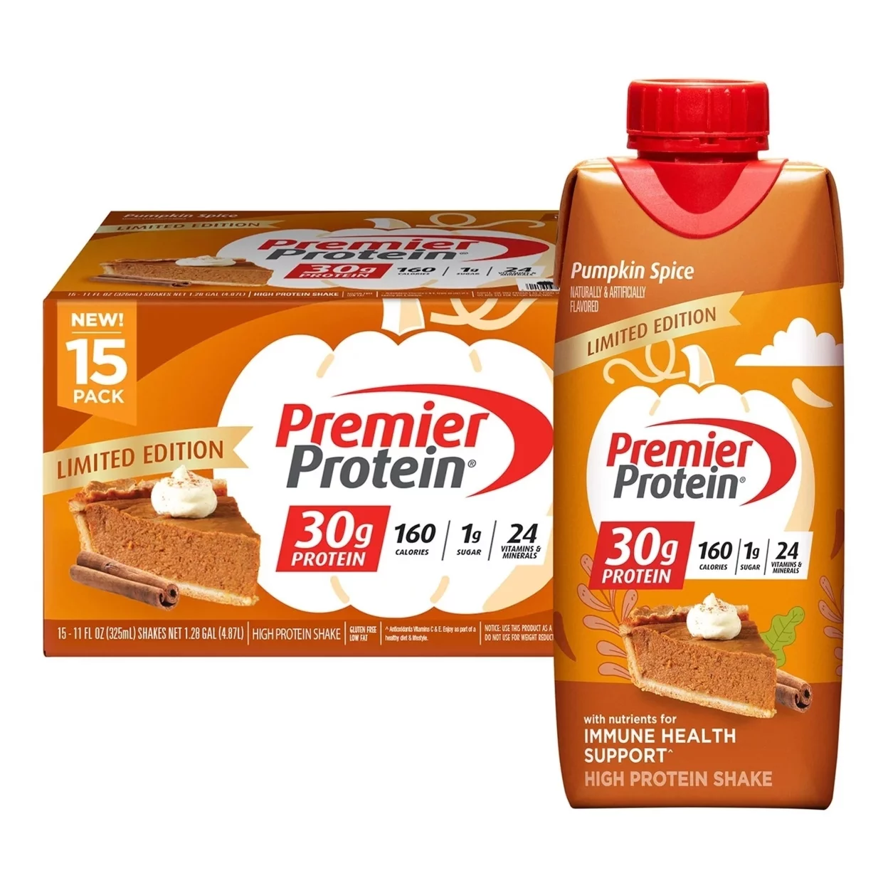 Premier Protein High Protein Shake, Pumpkin Spice, 11 Fluid Ounce (Pack of 15)