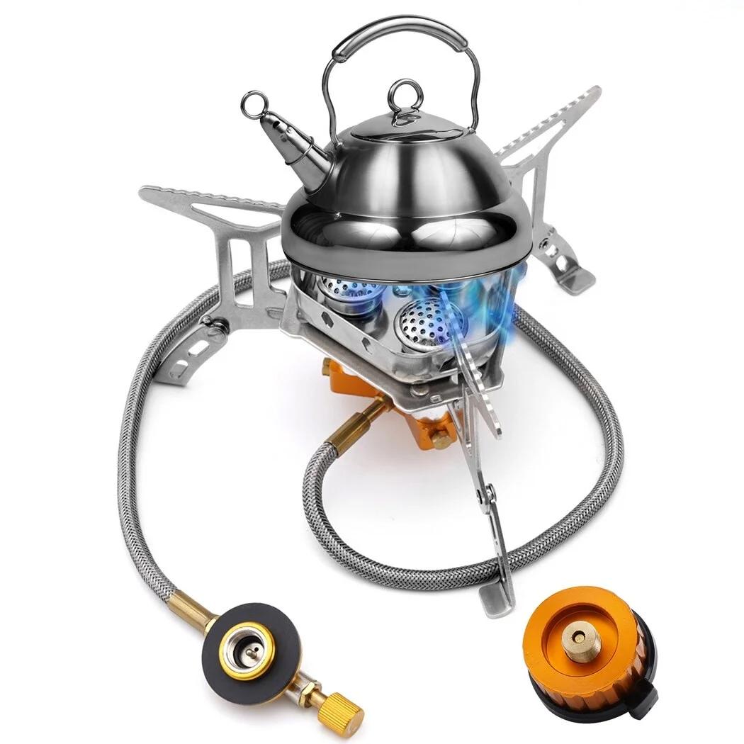 5800W Windproof Camping Stove, Portable Camping Gas Stove Outdoor with Piezo Ignition, Foldable Camping Gas Burner Stove, Backpacking Stove Suitable for Hiking, Camping, Trekking and Picnic