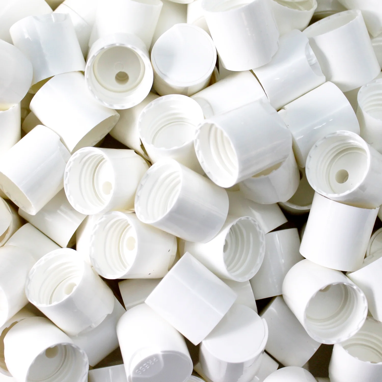 (2000 Caps) Wholesale EcoJeannie 24/410 White Disc Top Caps Press Cap Dispensing Closure w/ 24mm Neck Diameter for Squeeze Refillable Bottles - BPA-free, White PP Polypropylene, Recyclable