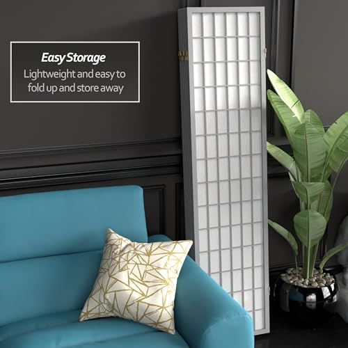 Red Lantern 6 ft. Tall Window Pane Shoji Screen-Natural-4 Panels Room Divider