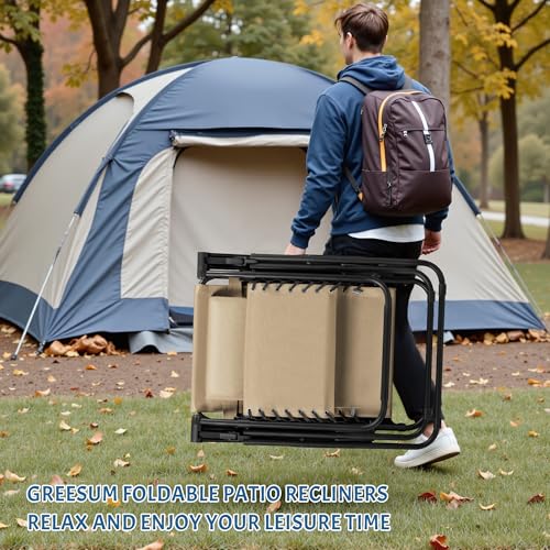 Greesum Zero Gravity Chairs Set of 2 Adjustable Steel Mesh Recliners Beach Deck Lawn Camping Patio Foldable Lounge Chair with Cup Holder Trays and Pillows,Brown