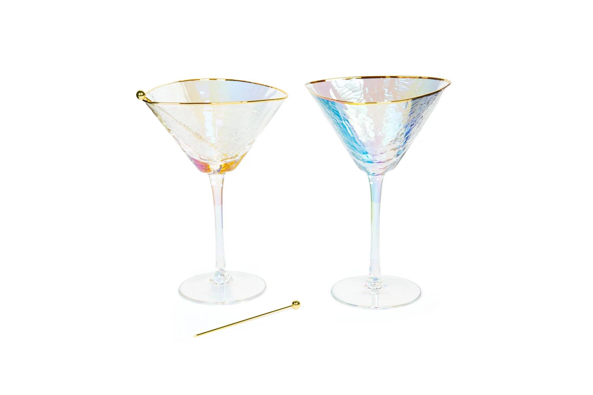 Sister.Ly Drinkware, Iridescent Handmade Hammered Martini Glasses with Gold Rim - Set of 2, 8 Ounces