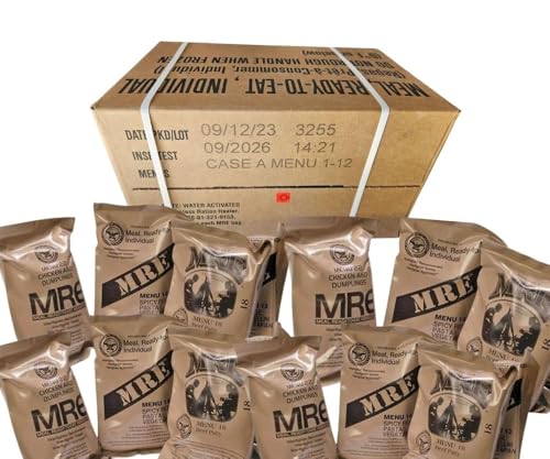 MRE Meals Ready to Eat A and B bundle cases 2025, 2026 inspection. Genuine Military US surplus emergency food bulk supply full box with heater