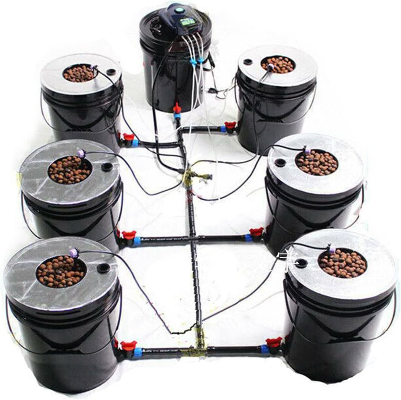 DWC Hydroponics Growing System, 7 Buckets 5 Gallon Recirculating Deep Water Culture, Multi Barrel Hydroponic Machine Drip Irrigation System for Vegetables