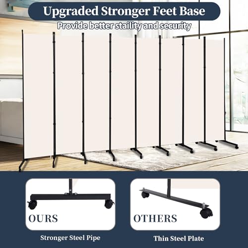 Room Divider Folding Privacy Screens with Lockable Wheels, 132'' Partition Room Dividers Freestanding Room Divider Fabric Panel for Room Separation, Wall Divider for Home Office Bedroom Dorm Decor