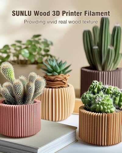SUNLU Real Wood Fiber PLA Filament, Neatly Wound 1.75mm Dimensional Accuracy +/- 0.03mm, Fit Most FDM 3D Printers, 4kg in Total, 1kg per Spool, 4 Pack,（Wood+Fiber Cherry+Fiber Maple+Fiber Walnut）