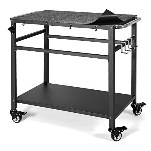 Outdoor Grill Table with Storage for Patio,Double-Shelf Movable Kitchen Cart Island Table on Wheels with Grill Mats,20