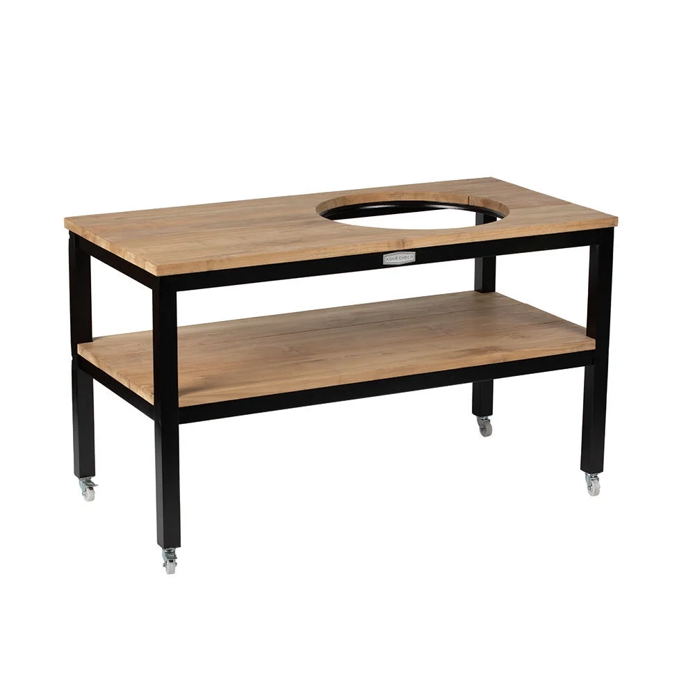 Titan Great Outdoors Grade A Teak Ceramic Grill Table with Aluminum Frame, Fits Large Big Green Egg, Kamado Joe