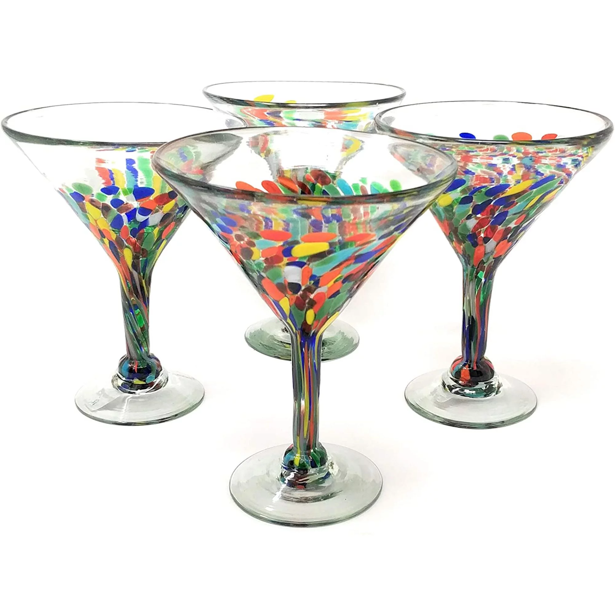 Dos Sueños Dos Suenos Mexican Hand Blown Glass - Set of 4 Hand Blown Modern Margarita Glasses - Confetti Carmen (12 oz)