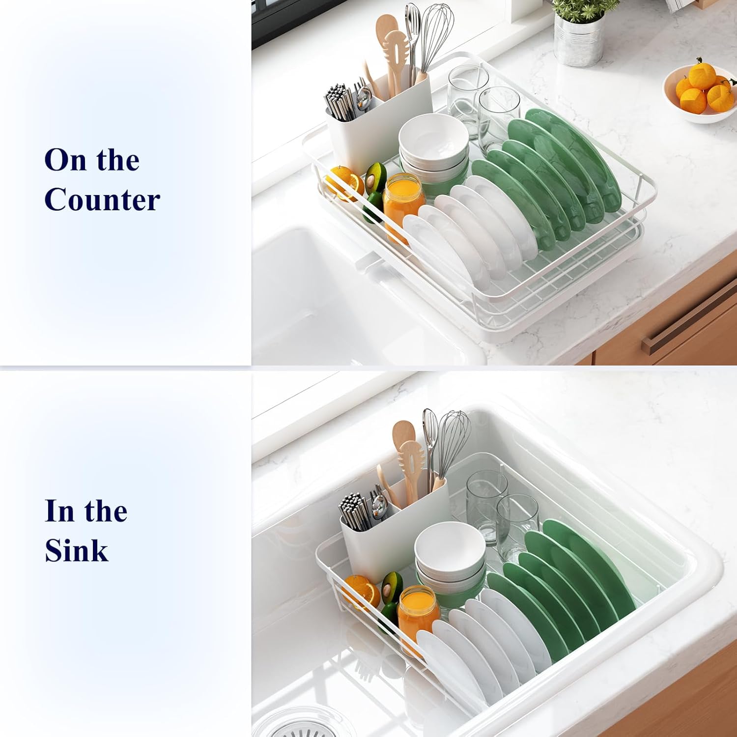 Kitsure Dish Drying Rack- Space-Saving Dish Rack, Dish Racks for Kitchen Counter, Stainless Steel Kitchen Drying Rack with a Cutlery Holder,12''W x 15''L, White