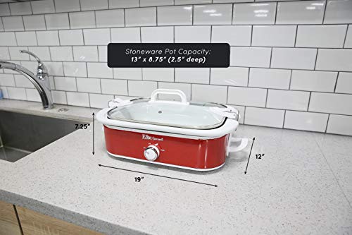 Elite Gourmet MST-5240 Casserole Crock Slow Cooker, Locking Lid Adjustable Temperature Keep Warm Oven & Dishwasher-Safe Casserole Pan, 3.5Qt Capacity, Red