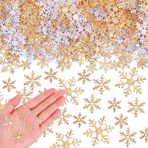 3000 Pcs Christmas Glitter Snowflakes Confetti Decorations Bulk for DIY Craft Assorted Sizes Table Scatter Winter Confetti Snow for Winter Wonderland Party Supplies Home Decoration(Multicolor)