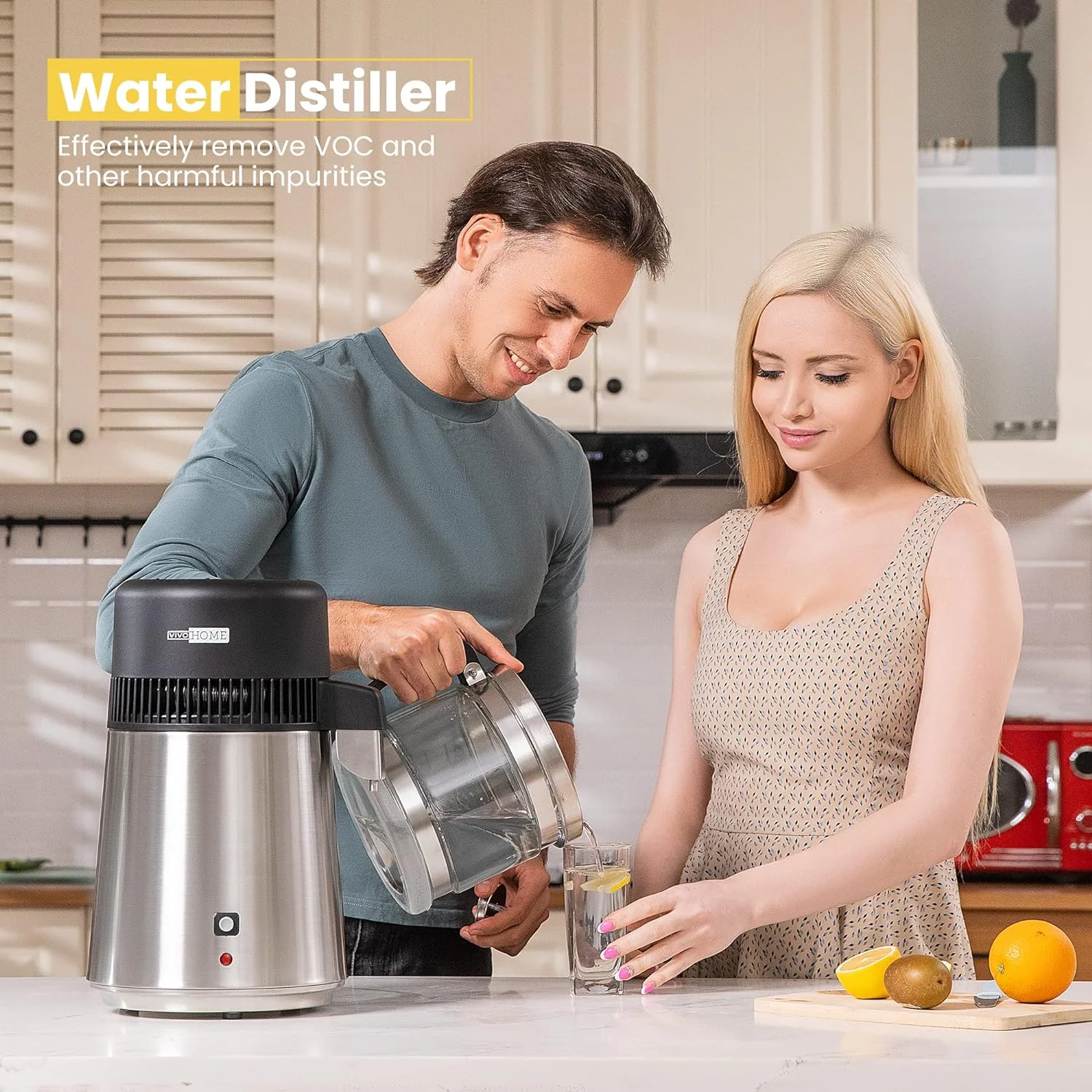 SPECSTAR 4L Brushed 304 Stainless Steel Water Distiller Countertop Distilled Water Machine with an Extra Smart Switch Purifier Filter for Home Office