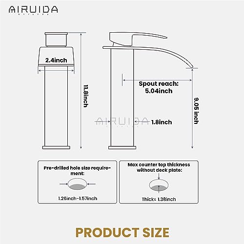 Airuida Brushed Gold Tall Waterfall Bathroom Vessel Sink Faucet Modern Bathroom Vanity Faucet Single Handle Single Hole Farmhouse Bar Mixer Tap Washbasin Faucet Deck Mount