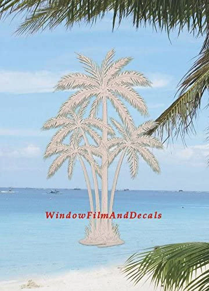 Oval Palm Tree Etched Window Decal Vinyl Glass Cling - 10.5