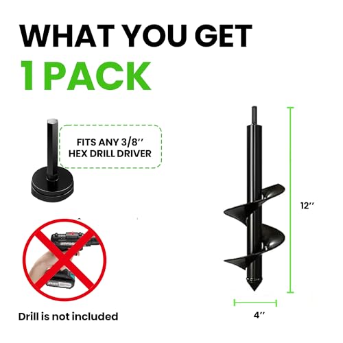 K-Brands Auger Drill Bit for Planting 2 Pack 1.6 x 16 Inch & 3.5 x 16 Inch Set – Garden Spiral Hole and Bulb Planter Tool for Umbrella Holes - Compatible with 3/8 Inch Hex Drive