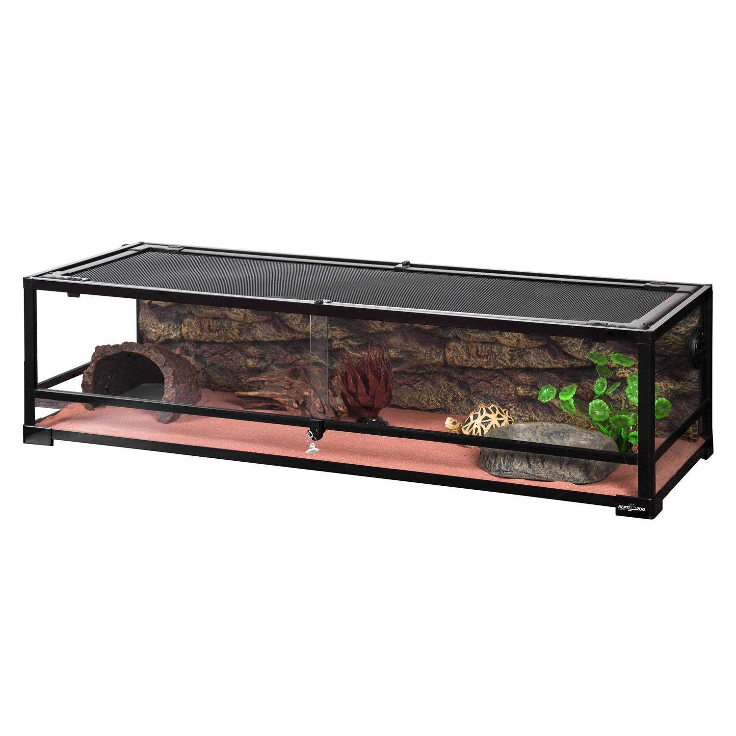 REPTI ZOO REPTI-ZOO 47 Gallon Reptile Large Terrarium Upgrade Glass Front Opening Tank Sliding Door with Screen Ventilation Reptile Terrarium About 48 - Pet Supplies online store