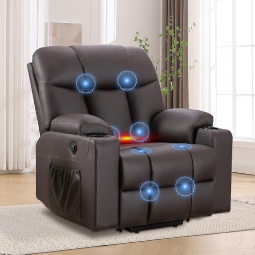 ANJ Large Power Lift Recliner Chair with Massage and Heat for Elderly Big People, Electric Wide Recliners, Heavy Duty and Safety Motion Fabric Reclining Mechanism with USB Ports, Side Pocket, Camel
