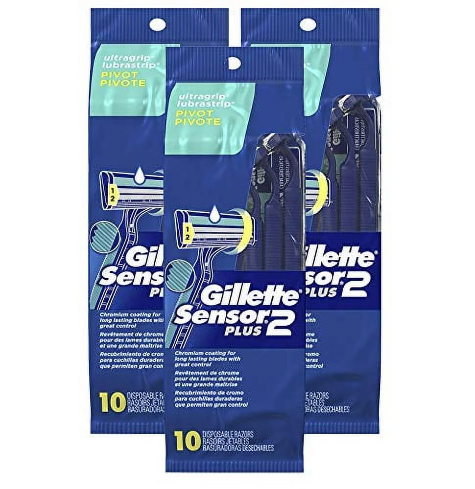 Gillette Sensor 2 Plus Pivoting Head Men’s Disposable Razors, 10 Count, 3 Pack