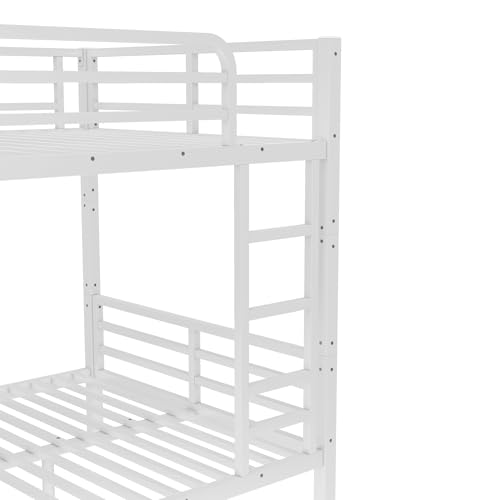 Heavy Duty Bunk Bed Frame with Ladder, Twin XL Over Twin XL Bunk Beds with Safety Guardrails, Adults Bunk Beds with Noise-Reducing Rubber Stoppers, Easy Assemble, Black