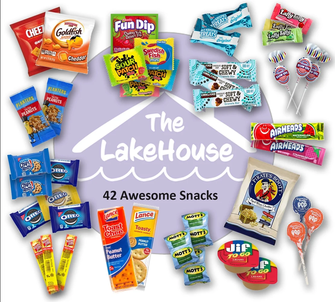College Care Package Snack Box - 42 Count - Snack Packs for Boys Girls Men Women Students Soldiers - Back to School Care Packages for College Students - Gift Basket - Snack Boxes from The LakeHouse