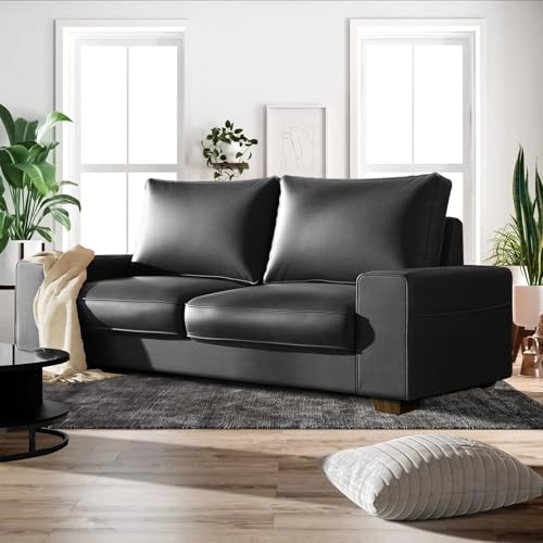Modern Faux Leather Loveseat Sofa, Compact Small Couch with Spring Cushions & Solid Wood Frame, Easy-Clean Removable Cover, Living Room Office Apartment Furniture (71.25