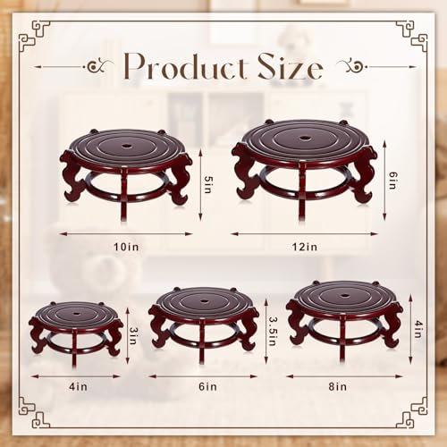 Geetery 2 Pcs 4 to 12 in Wooden Plant Stands Indoor Chinese Oriental Plant Stand for Vase Fishbowl Flower Pot Lamp Redwood Base Vintage Display Rack Decor(8 Inch)
