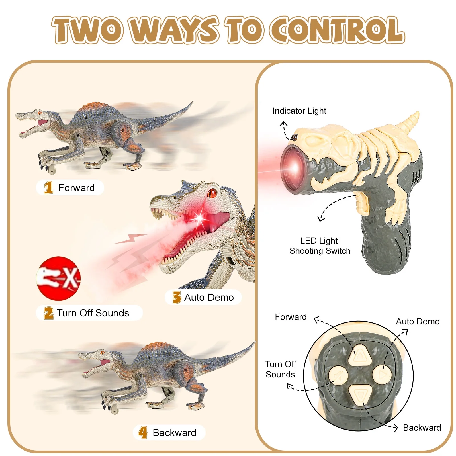 AOKESI Remote Control Dinosaur Toys, Electronic Walking Robotic Dinosaur Toy w/ Light Chasing Remote Control Auto Spraying Roaring, RC Dinosaur Toys Christmas Gift for Kids Boys Girls 3-12