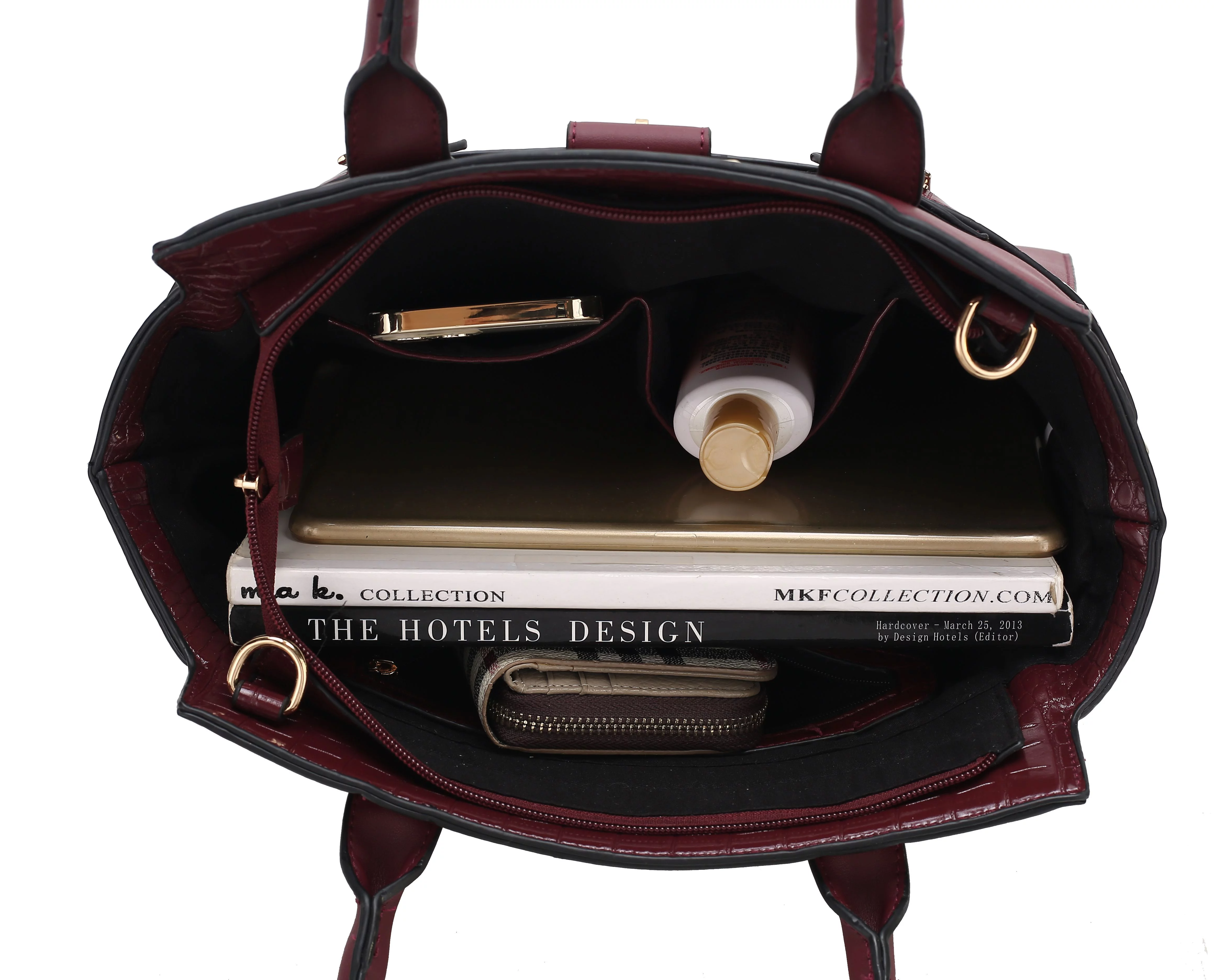 Isla Crocodile Embossed Vegan Leather Womens Satchel Bag  with wallet -2 pieces