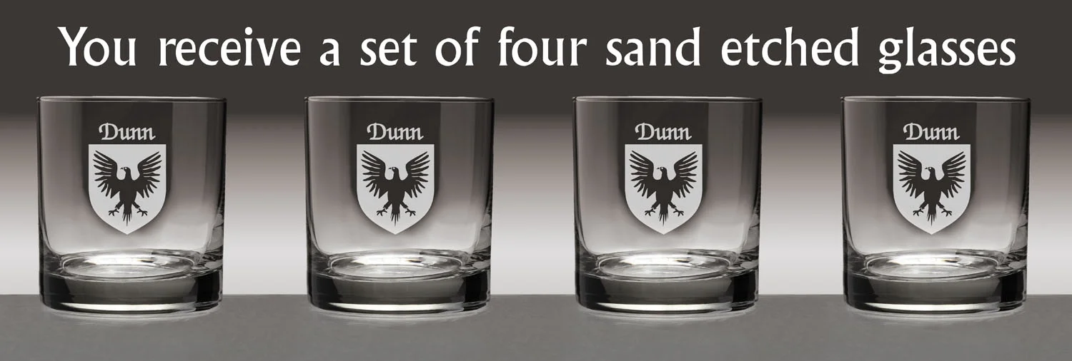 Dunn Irish Coat of Arms Tumbler Glasses - Set of 4 (Sand Etched)