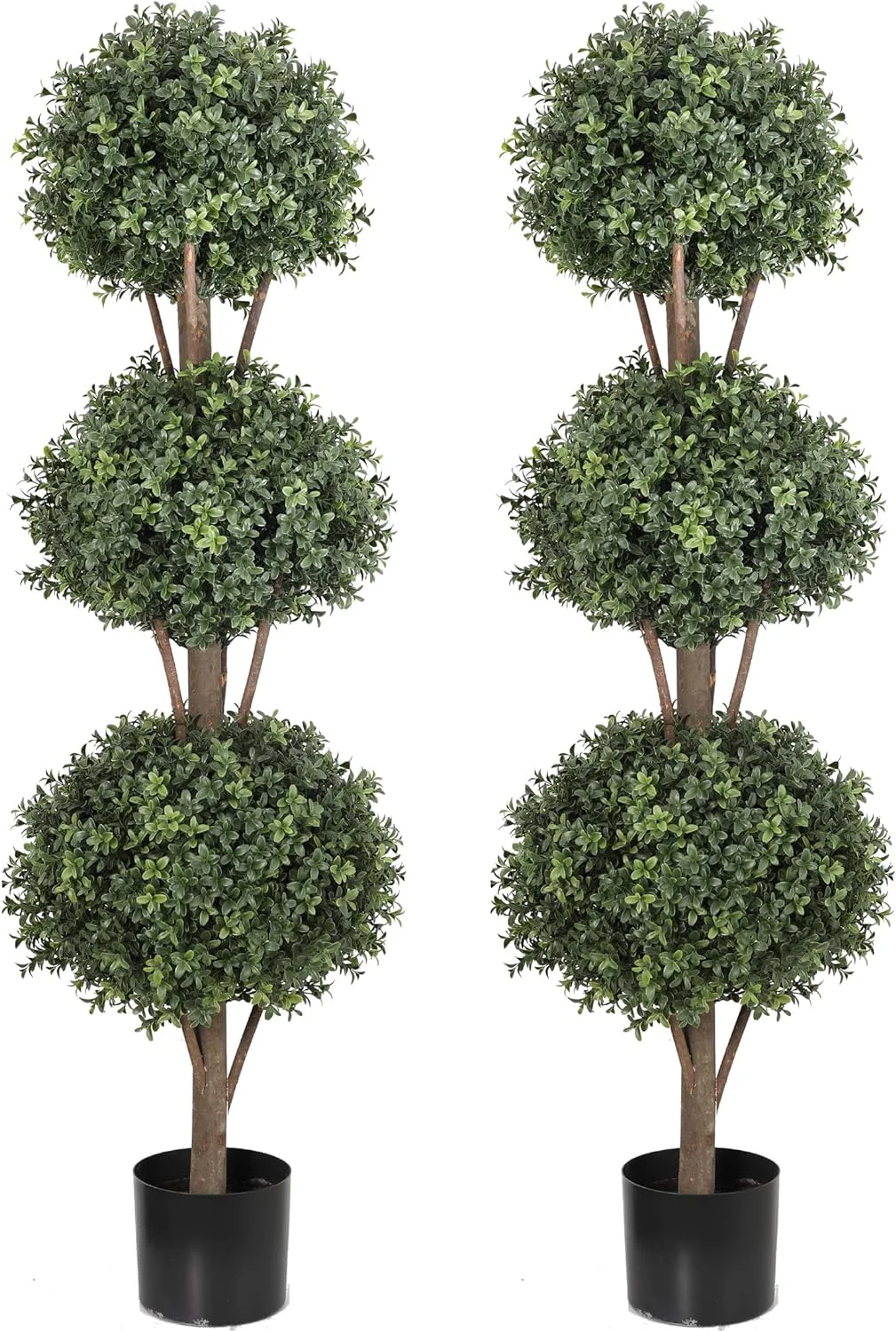 Artificial Boxwood Topiary Tree with 3 Ball - 4ft Faux Topiaries Tree (2 Pieces) Feaux Plant for Home Office Decoration,47inch