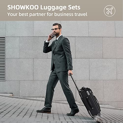 SHOWKOO Luggage Sets 3 Piece Softside Expandable Lightweight Durable Suitcase Sets Double Spinner Wheels TSA Lock Armygreen (20in/24in/28in)