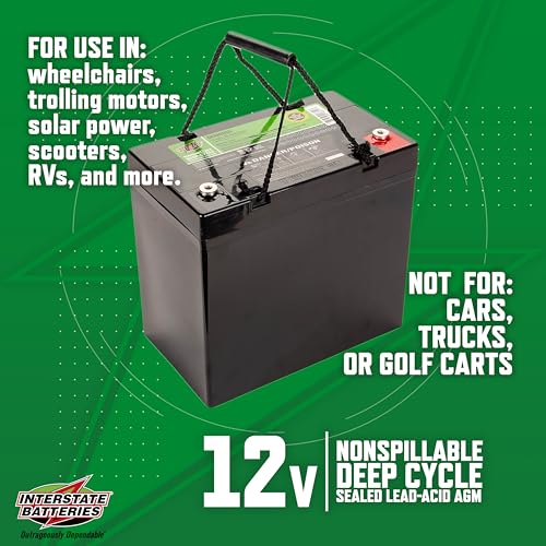 Interstate Batteries 12V 35AH Sealed Lead Acid (SLA) AGM Deep Cycle Battery (DCM0035) Insert Terminals