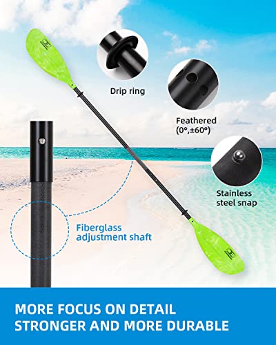 OCEANBROAD Adjustable Kayak Paddle 86in/220cm to 94in/240cm Kayaking Boating Canoeing Oar with Paddle Leash 1 Paddle