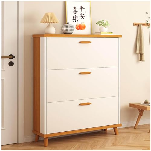 Slim Hidden Shoe Cabinet 3 Flip Drawers Shoe Storage Cabinet Wooden Tall Shoe Rack Closet Hallway Entryway Door Garage Closet
