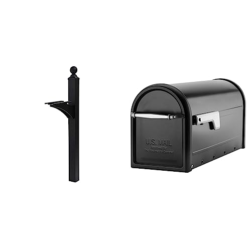 Architectural Mailboxes Landover Aluminum Mailbox Post, Black and Architectural Mailboxes Chadwick Galvanized Steel Post-Mount Mailbox, 8950B-10, Black