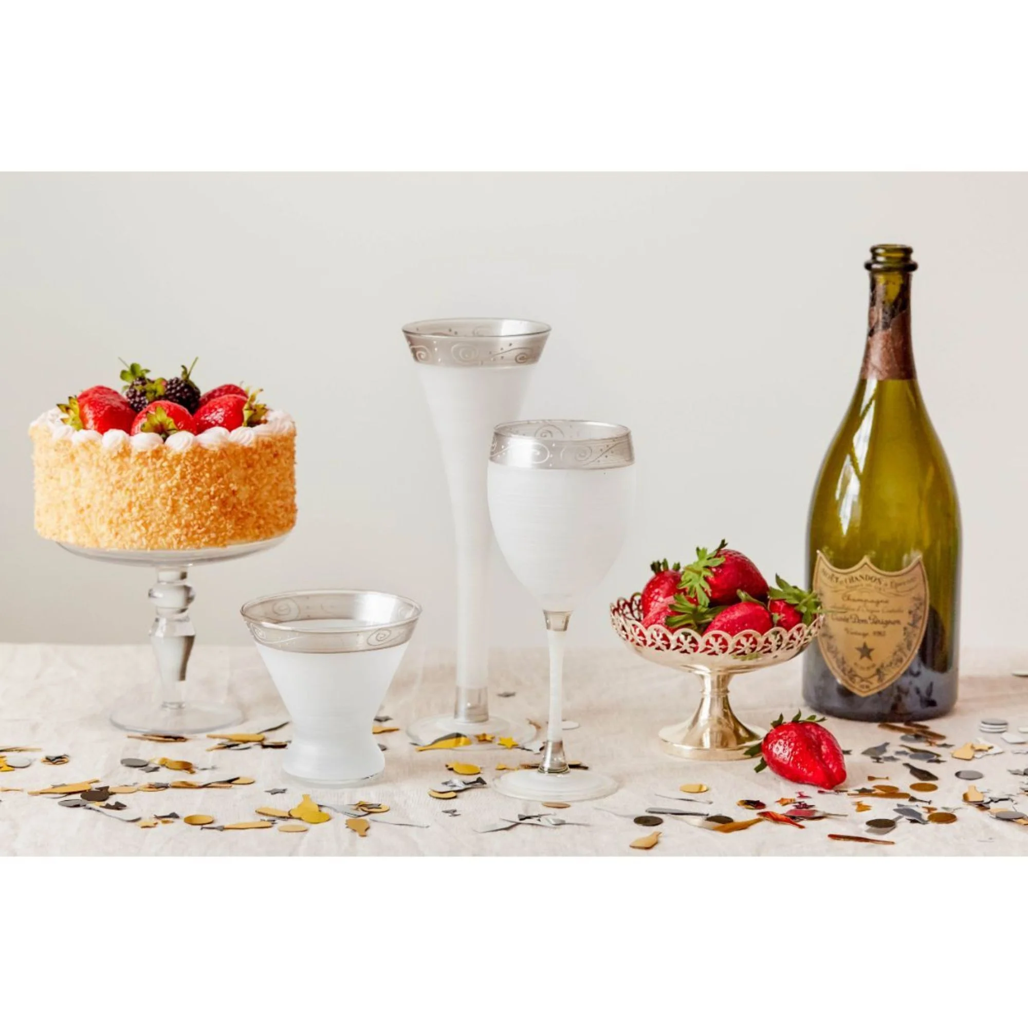 Crafted Creations Set of 2 Silver Swirls and Dots Hand Painted Cosmopolitan Wine Glasses 4