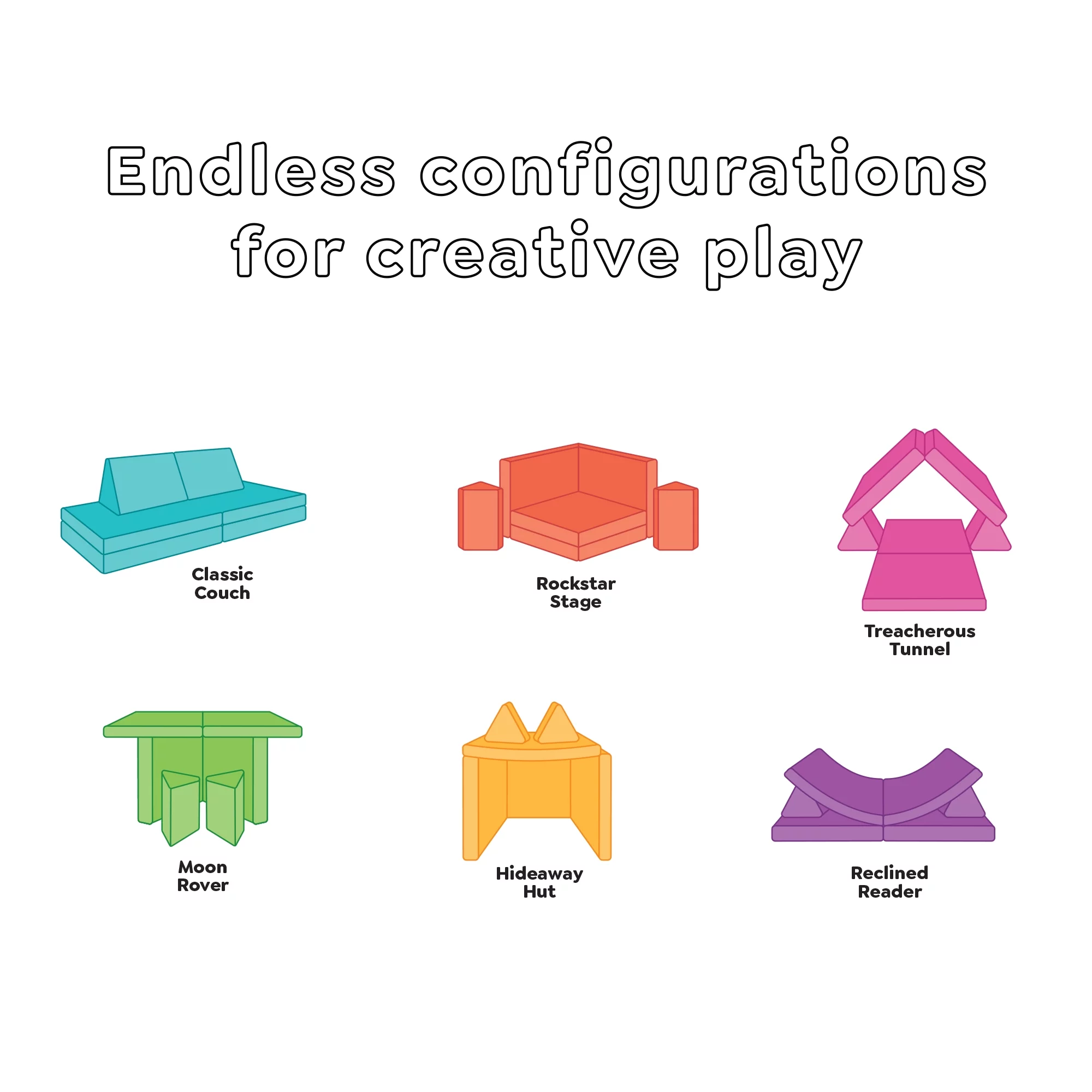 Yourigami Folding Convertible Kids and Toddler Play Couch, 4 Pieces, Blue Lagoon