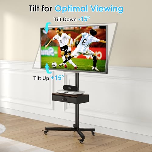 Rolling TV Stand with Power Outlet,TV Cart with Drawer for 23-75 inch Flat/Curved Screen Up to 120lbs,Adjustable Height Mobile TV Stand with Wheels,for Indoor Outdoor,Max VESA 600x400mm