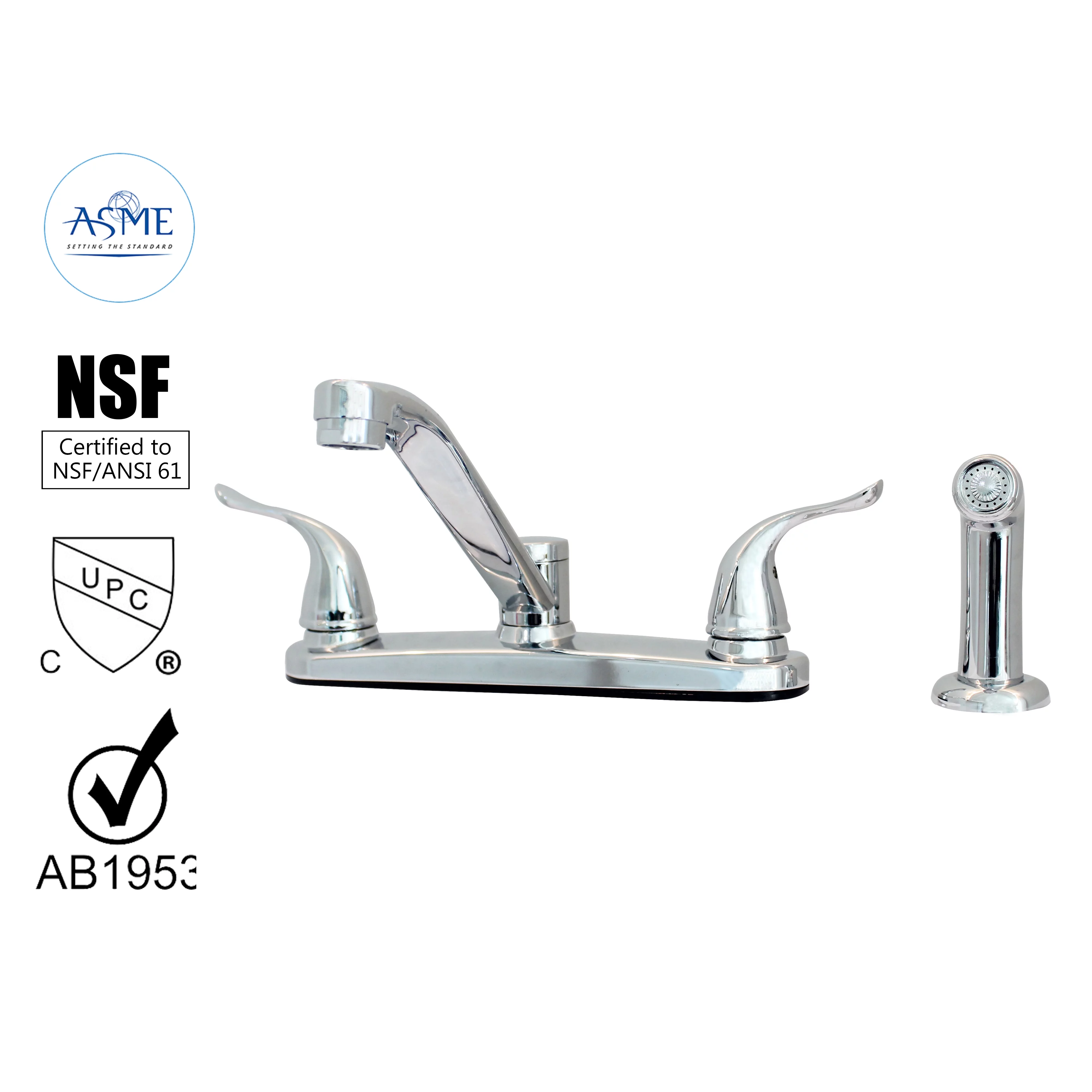 WMF-8238ZMLP-BN - Hybrid Metal Deck Kitchen Sink Faucet with Low Spout Washerless Cart.Double Handle,Side Spray Included