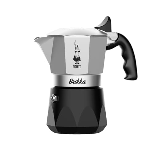 Bialetti - New Brikka, Moka Pot, the Only Stovetop Coffee Maker Capable of Producing a Crema-Rich Espresso, 2 Cups (3,4 Oz), Aluminum and Black