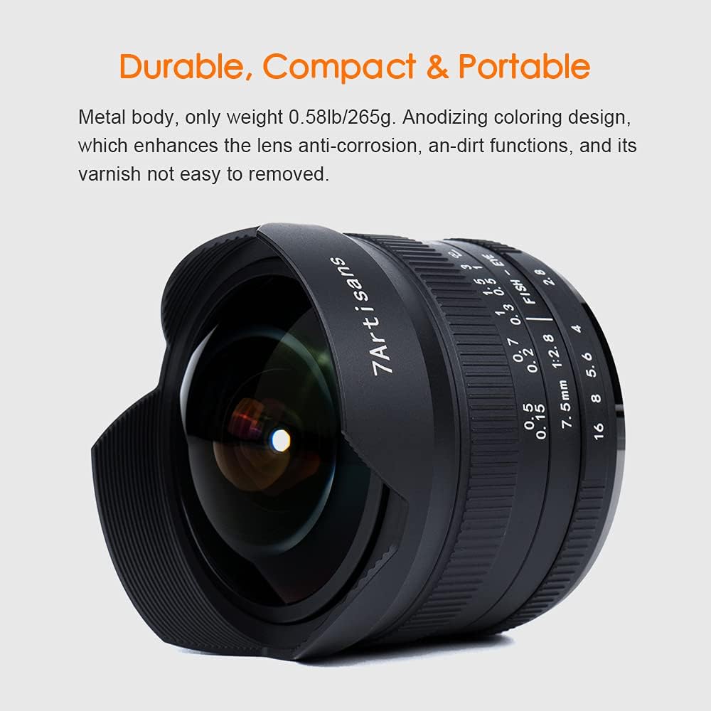 7artisans 7.5mm F2.8 II V2.0 Fisheye Lens with 190° Angle of View, Compatible with Olympus and Panasonic MFT M4/3 Mount Cameras
