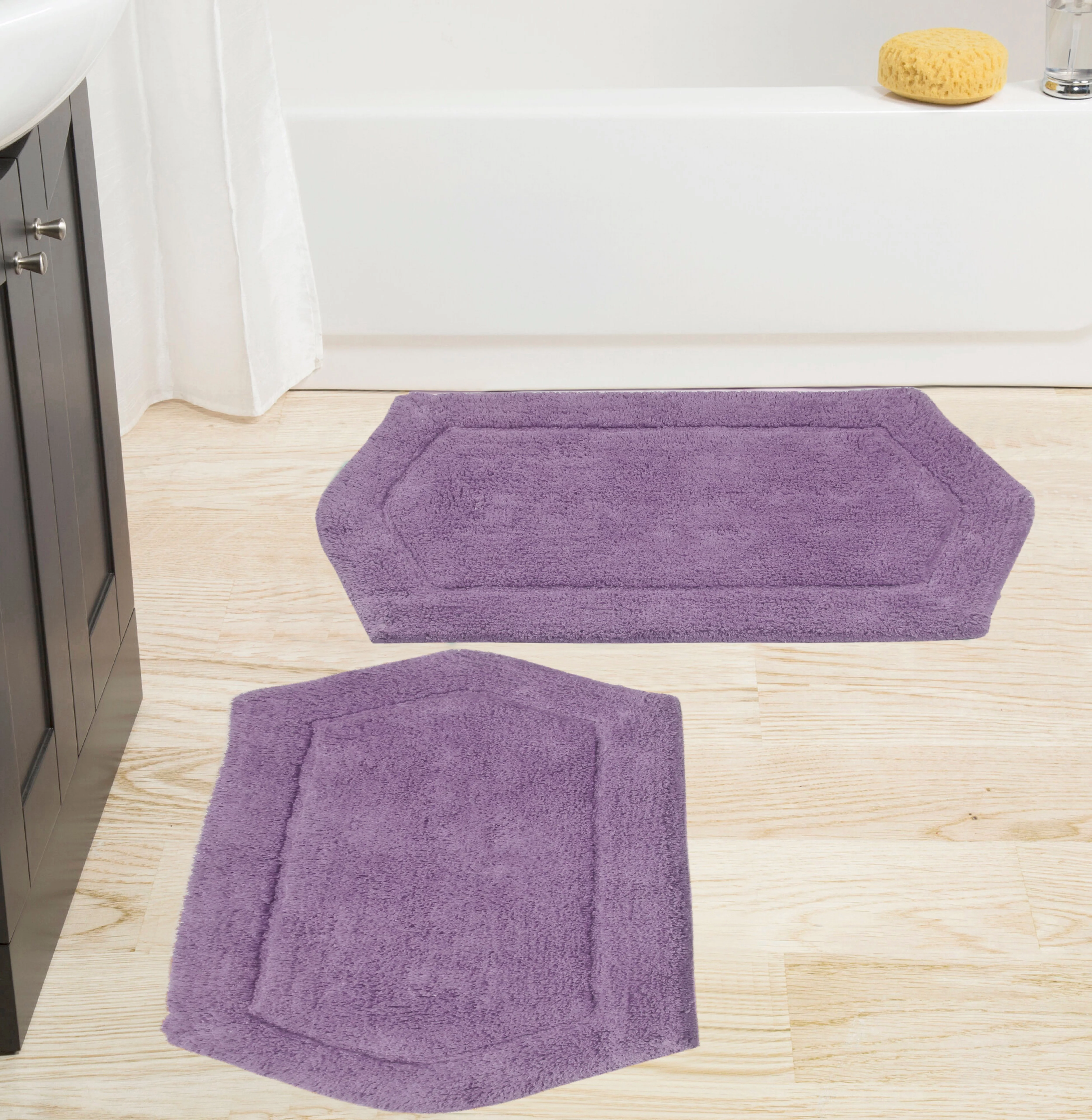 Home Weavers Waterford Collection 100% Cotton Tufted Bath Rug, Extra Soft and Absorbent Bath Rugs, Non-Slip Plush Bath Carpet, Machine Wash Dry, bath rugs for Bathroom Floor, 2 Piece Set, Purple Rug