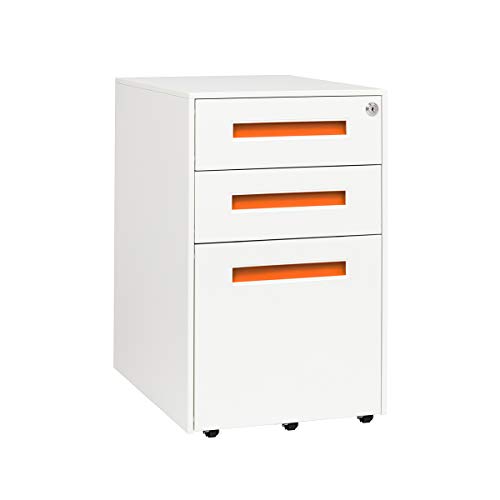 Laura Davidson Furniture Stockpile Square Mobile 3 Drawer File Cabinet - Metal Filing Cabinet, Legal/Letter File Folders, Pre-Assembled, White/Bright Blue